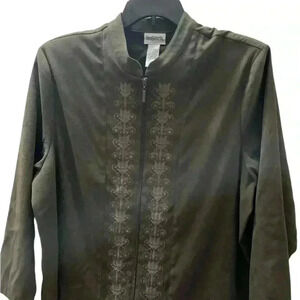 BonWorth Pant Set Forest Green Embroidered Large Petite Shirt and Pants
